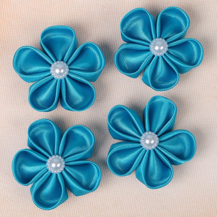 Бант свадебный для декора «Канзаши» D-4-4,5 см 4 шт, цвет бирюзовый