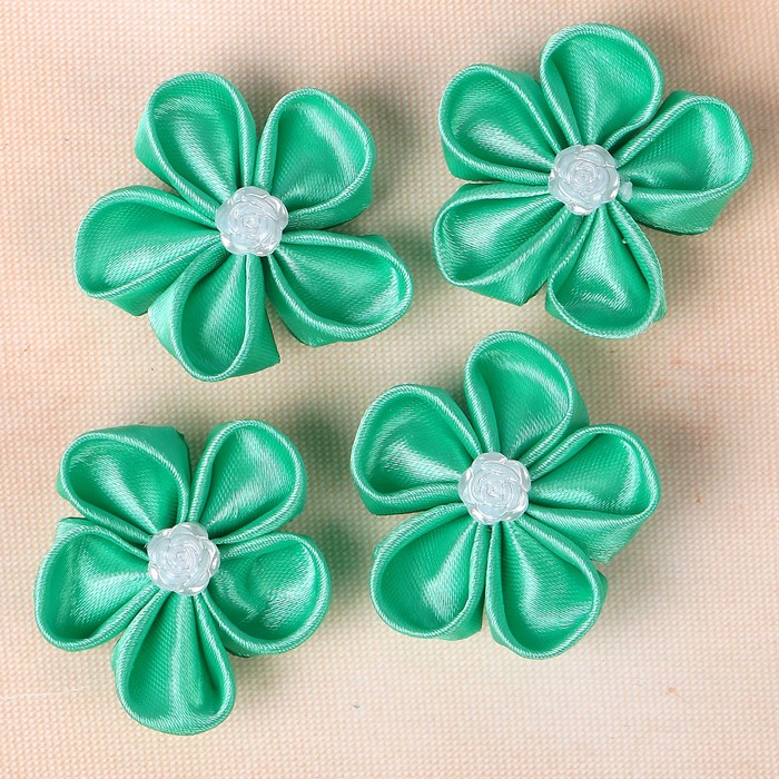 Бант свадебный для декора «Канзаши» D-4-4,5 см 4 шт, цвет мята