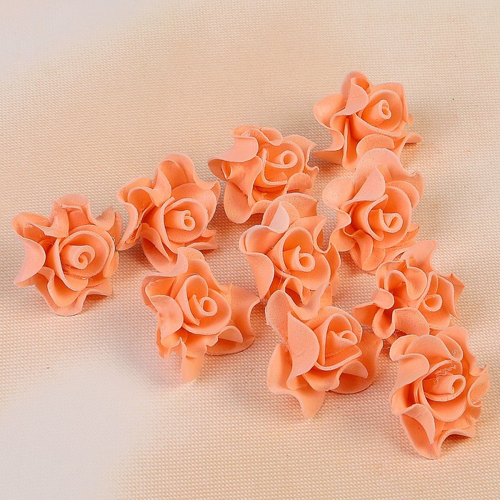 Цветок свадебный из фоамирана ручная работа D-3,5 см 10 шт ажурный край, цвет персиковый 297630