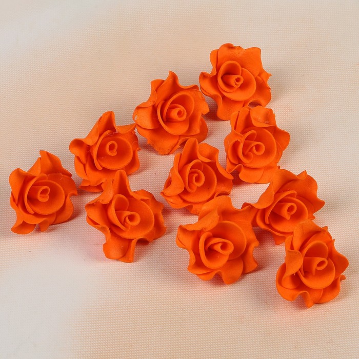 Цветок свадебный из фоамирана ручная работа D-3,5 см 10 шт ажурный край, цвет оранжевый