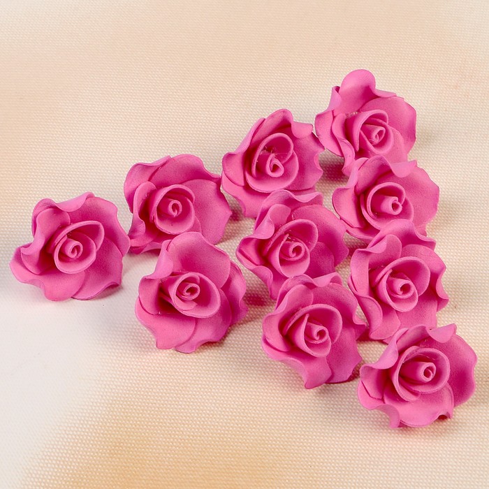 Цветок свадебный из фоамирана ручная работа D-3,5 см 10 шт ажурный край, цвет малина