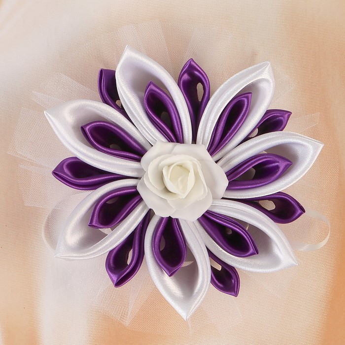 Бант свадебный для декора «Канзаши» D 15 см Угловой с фатином 1 шт, цвет фиолетовый