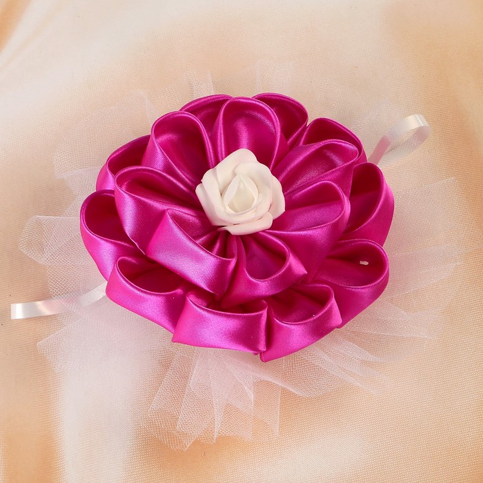 Бант свадебный для декора «Канзаши» D 14 см Круглый с фатином 1 шт, цвет малиновый