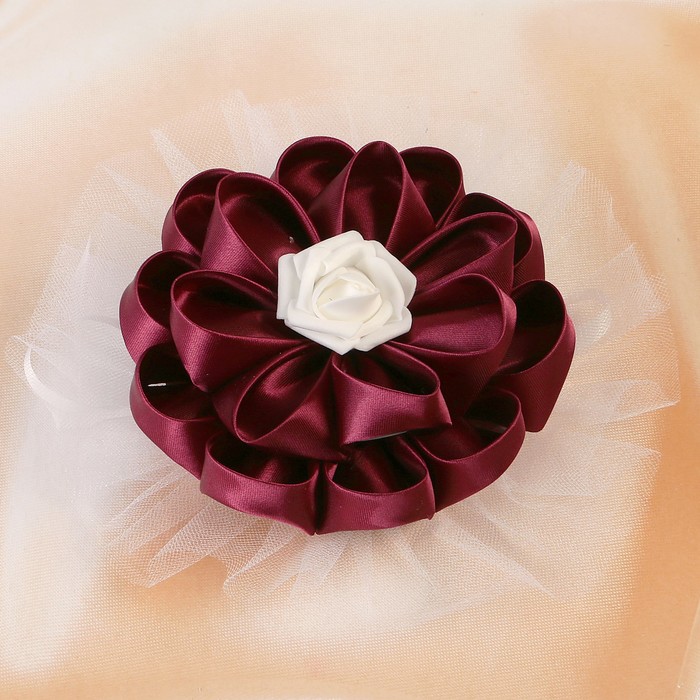 Бант свадебный для декора «Канзаши» D 14 см Круглый с фатином 1 шт, цвет бордовый