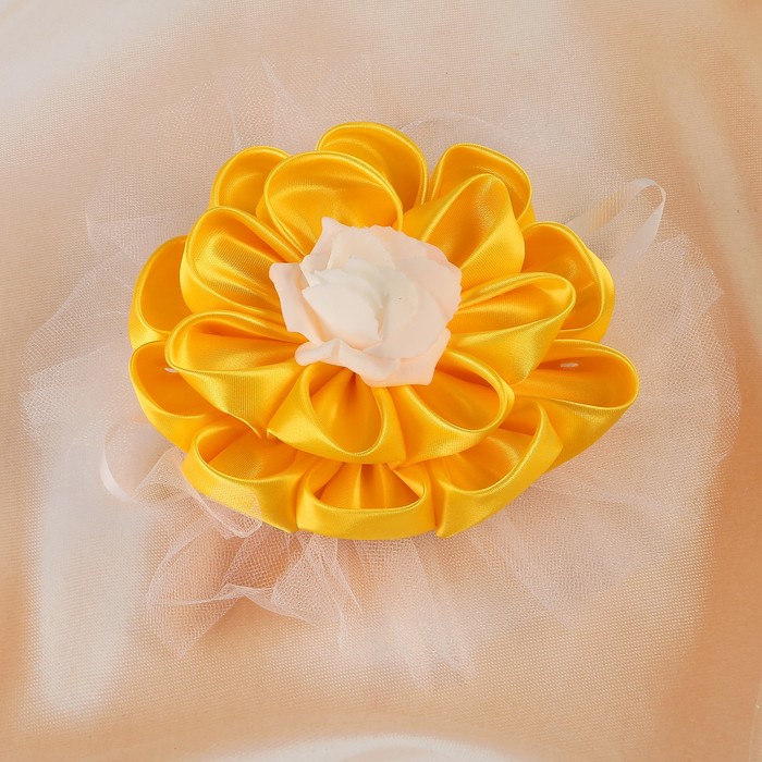 Бант свадебный для декора «Канзаши» D 14 см Круглый с фатином 1 шт, цвет желтый