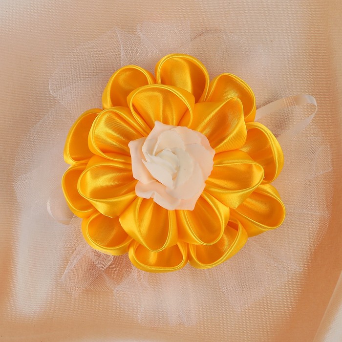 Бант свадебный для декора «Канзаши» D 14 см Круглый с фатином 1 шт, цвет желтый