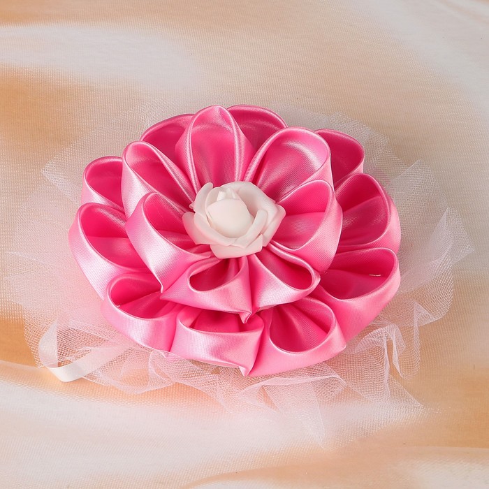 Бант свадебный для декора «Канзаши» D 14 см Круглый с фатином 1 шт, цвет розовый