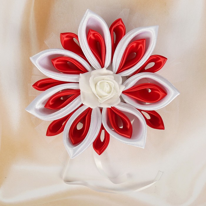 Бант для декора «Канзаши» D 15 см Угловой с фатином ,цвет :красный