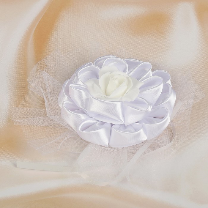 Бант для декора «Канзаши» D 14 см Круглый с фатином, цвет: белый