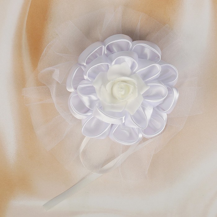 Бант для декора «Канзаши» D 14 см Круглый с фатином, цвет: белый