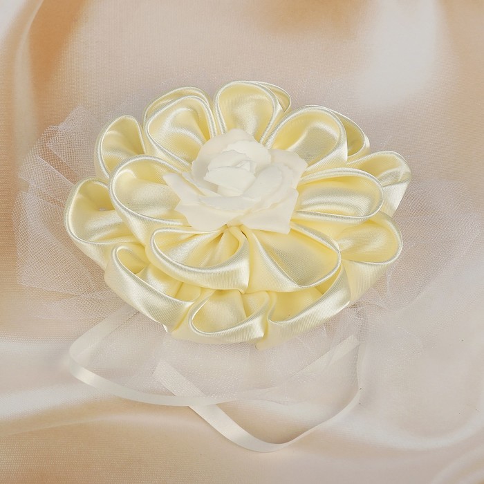 Бант для декора «Канзаши» D 14 см Круглый с фатином, цвет:бежевый