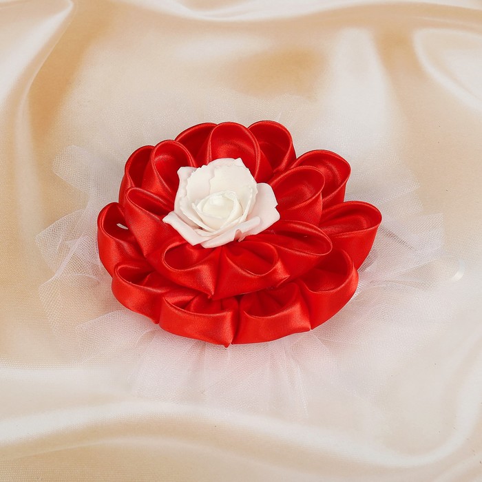 Бант для декора «Канзаши» D 14 см Круглый с фатином, цвет: красный