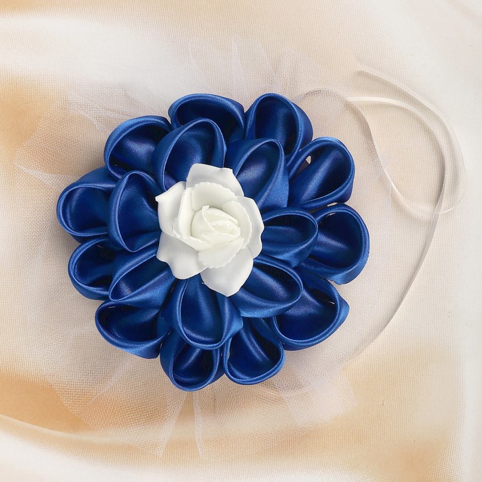 Бант для декора «Канзаши» D 14 см Круглый с фатином, цвет:синий