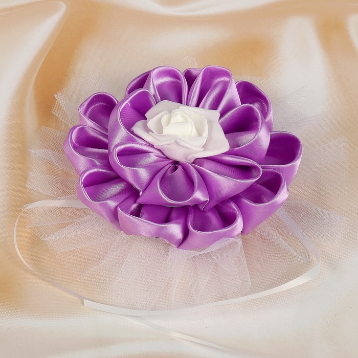 Бант для декора «Канзаши» D 14 см Круглый с фатином, цвет:сиреневый