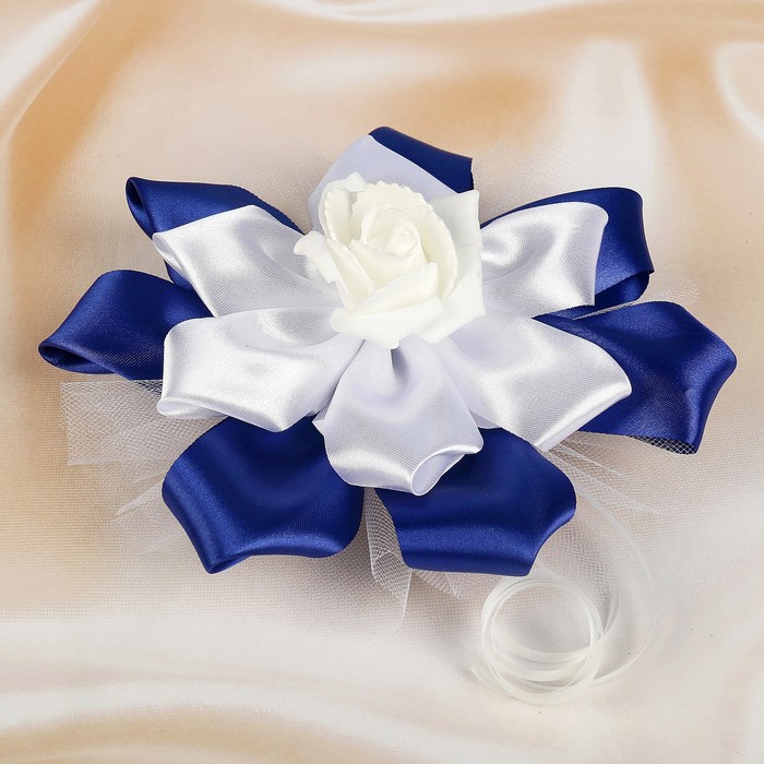 Бант для декора «Канзаши» D 14 см Угловой с фатином, цвет :синий