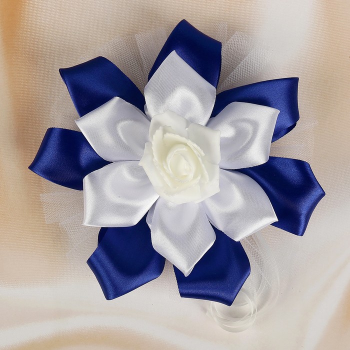 Бант для декора «Канзаши» D 14 см Угловой с фатином, цвет :синий