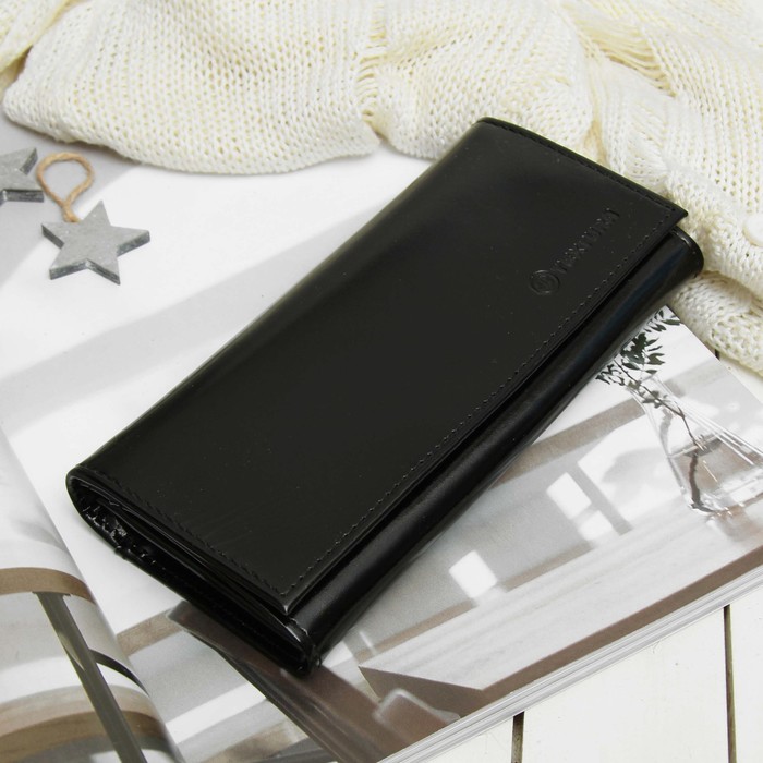 Кошелёк женский, 2 отдела, для карт, для монет, шик, цвет чёрный