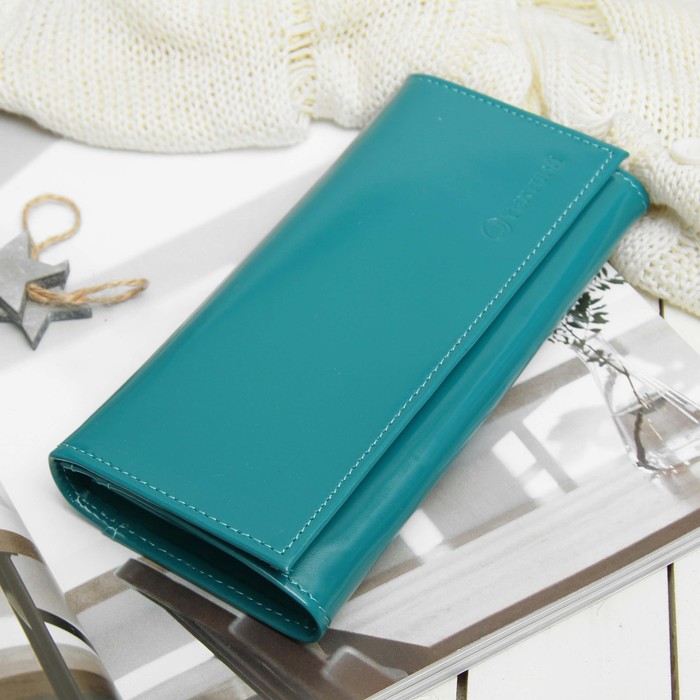 Кошелёк женский, 2 отдела, для карт, для монет, шик, цвет бирюзовый