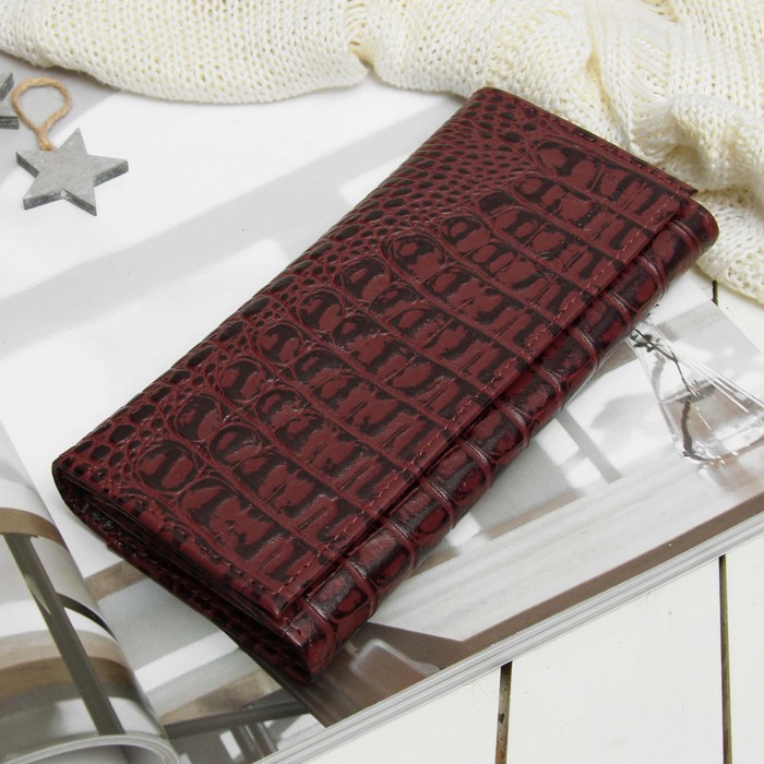 Кошелёк женский, 2 отдела, для карт, для монет, кайман бордовый