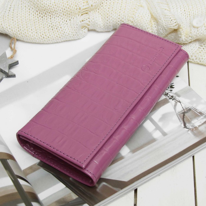 Кошелёк женский, 2 отдела, для карт, для монет, кайман сирень