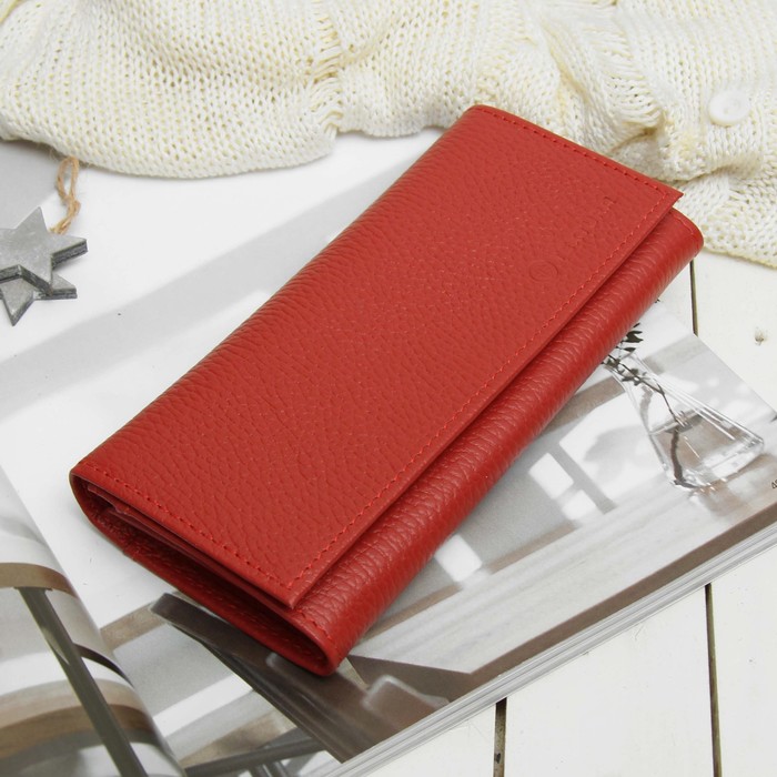 Кошелёк женский, 2 отдела, для карт, для монет, флотер, цвет красный