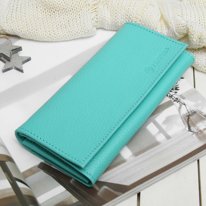 Кошелёк женский, 2 отдела, для карт, для монет, флотер, цвет бирюзовый