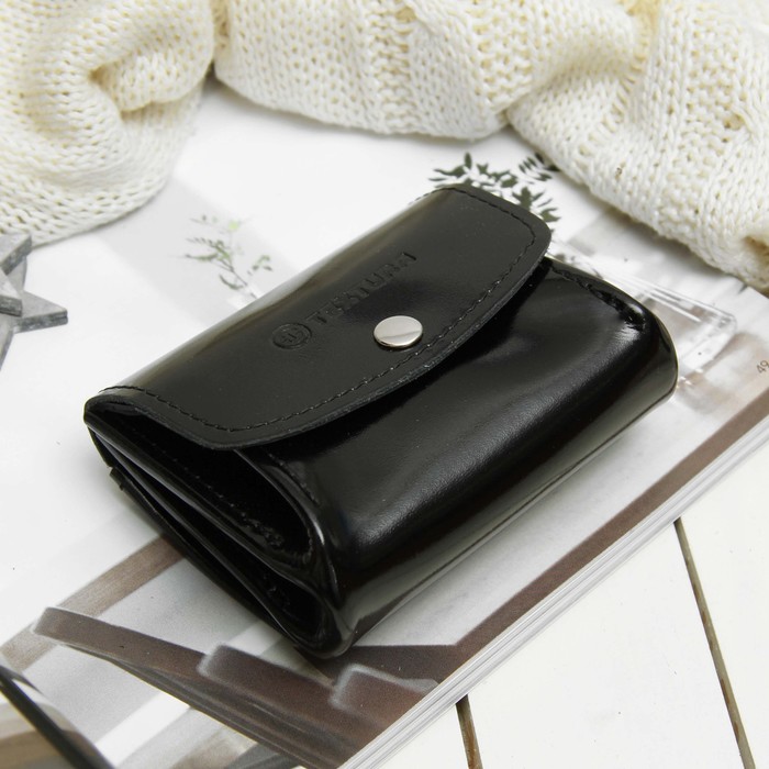 Портмоне-монетница, 2 отдела на клапане, шик чёрный