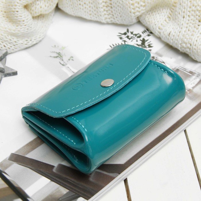 Портмоне-монетница, 2 отдела на клапане, шик, цвет бирюзовый