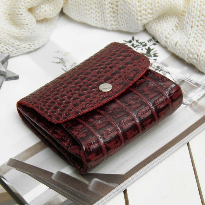 Портмоне-монетница, 2 отдел на клапане, кайман, цвет бордовый