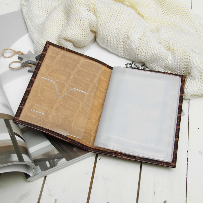 Обложка для автодокументов, скат, цвет светло-коричневый