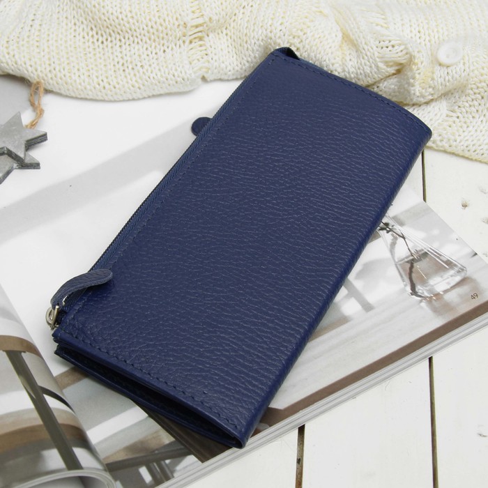 Кошелёк женский, 2 отдела, для карт, для монет, наружный карман, флотер, цвет синий