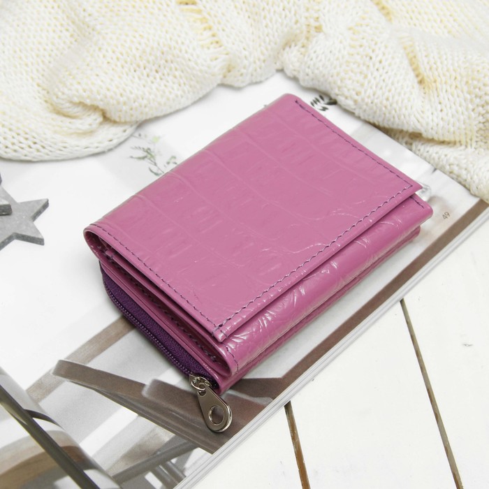 Кошелёк женский, 2 отдела на молнии, 2 отдела, для карт, кайман, цвет сиреневый