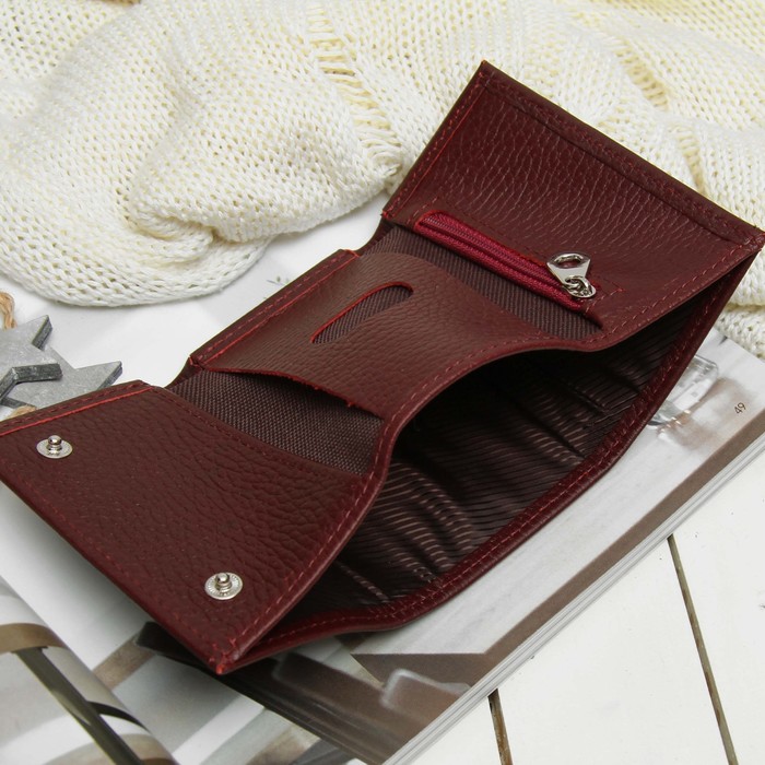 Кошелёк женский, отдел для кредиток и монет, цвет бордовый флотер