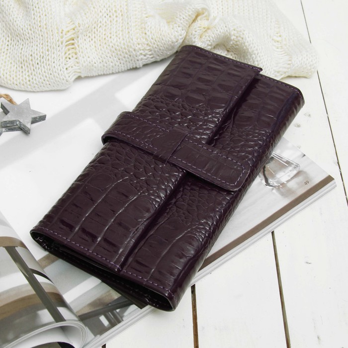 Кошелёк женский, 2 отдела, для карт, наружный карман, кайман, цвет фиолетовый