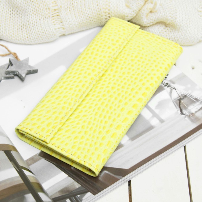 Кошелёк женский, 2 отдела, для карт, для монет, кайман, цвет жёлтый