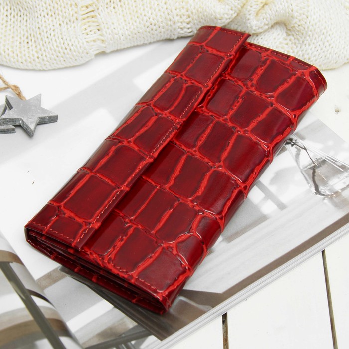 Кошелёк женский, 2 отдела, для карт, для монет, скат, цвет красный