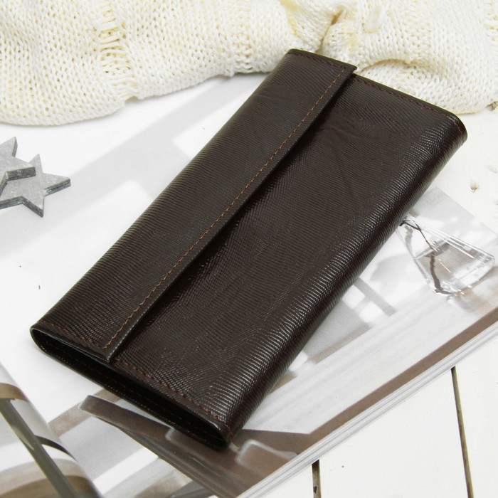 Кошелёк женский, 2 отдела, для карт, для монет, игуана коричневый