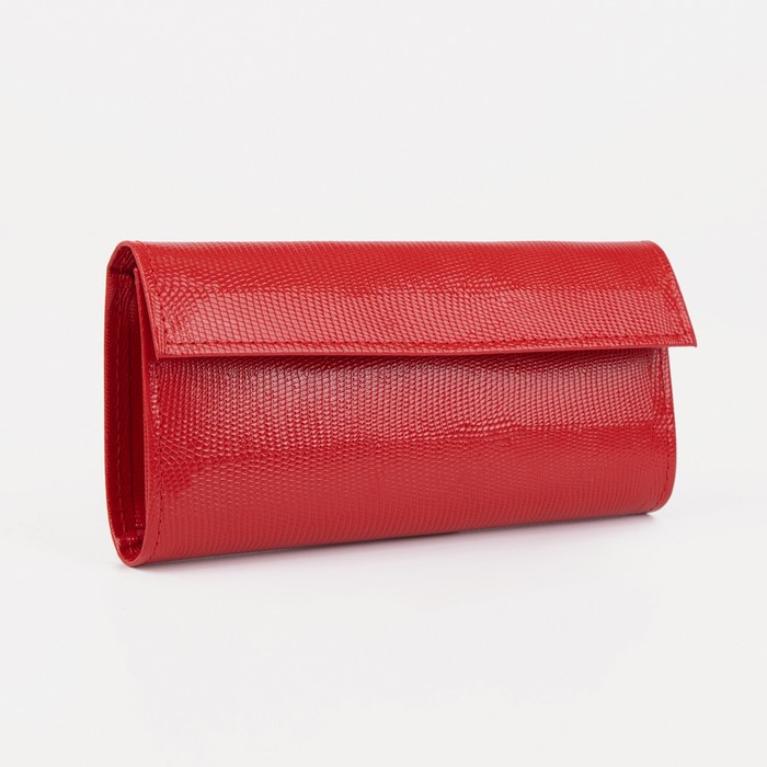 Кошелёк женский, 2 отдела, для кредиток, для монет, игуана, цвет алый