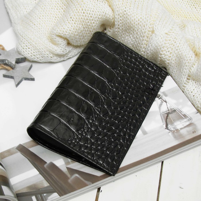 Обложка для паспорта, 5 карманов для карт, кайман, цвет чёрный