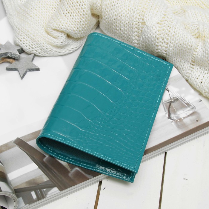 Обложка для паспорта, 5 карманов для карт, кайман, цвет бирюзовый