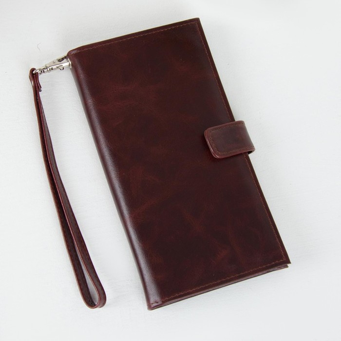 Портмоне мужское, 1 отдел, для карт, для монет, с ручкой, пулап коричневый