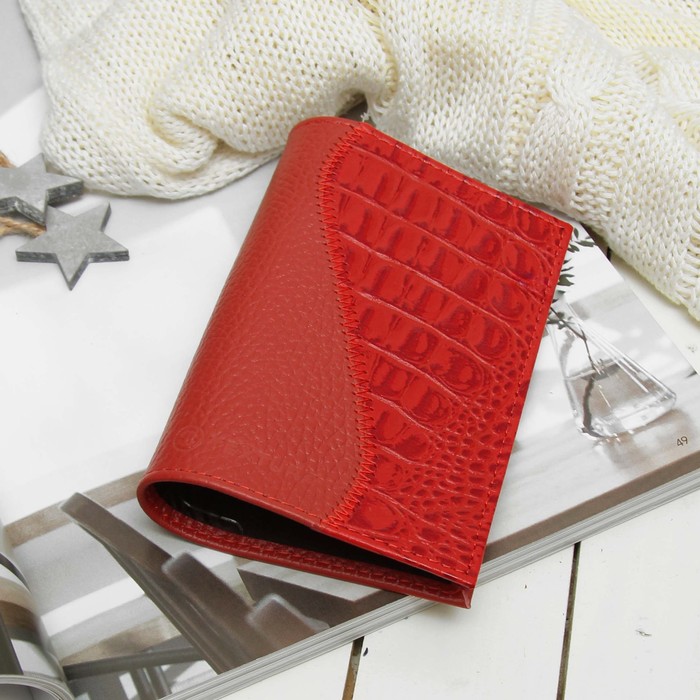 Обложка для паспорта, флотер, цвет красный