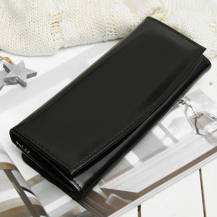 Кошелёк женский, 2 отдела на молнии, 2 отдела на клапане, для кредиток, для монет, шик, цвет чёрный