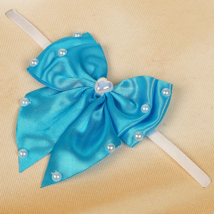 Бант свадебный для декора «Двойной с бусинами» D-9 см 2 шт,цвет бирюзовый