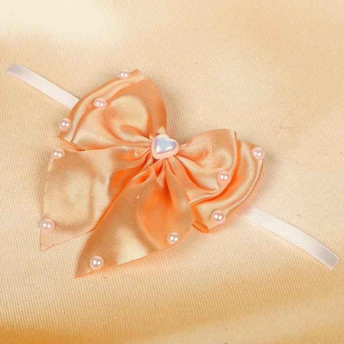 Бант свадебный для декора «Двойной с бусинами» D-9 см 2 шт,цвет персиковый