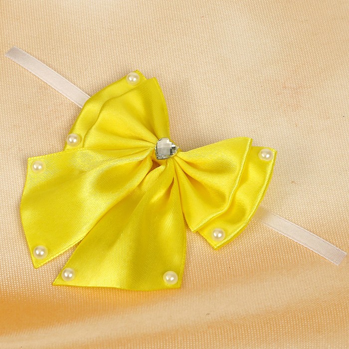 Бант свадебный для декора «Двойной с бусинами» D-9 см 2 шт,цвет желтый