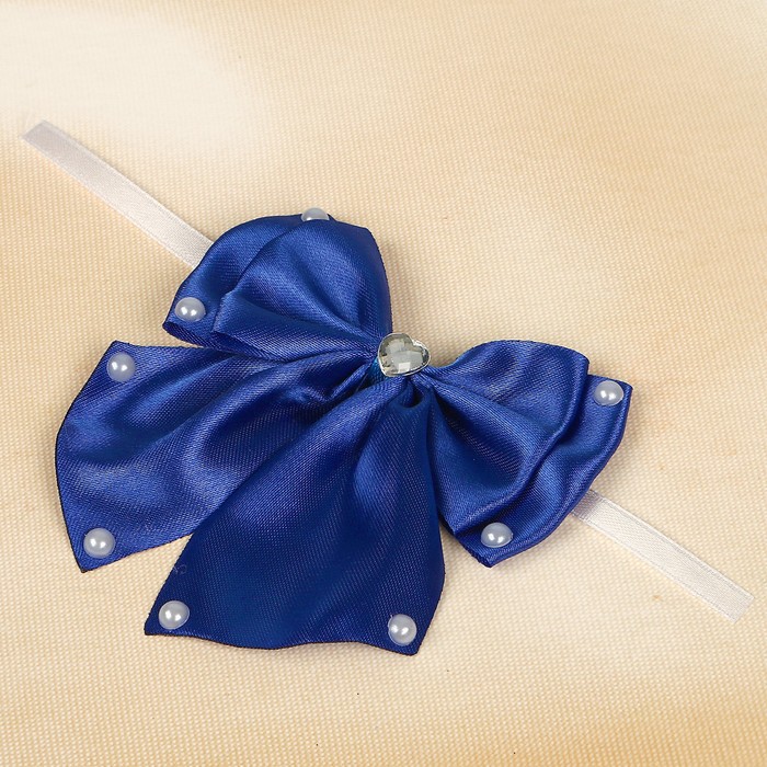 Бант свадебный для декора «Двойной с бусинами» D-9 см 2 шт,цвет синий