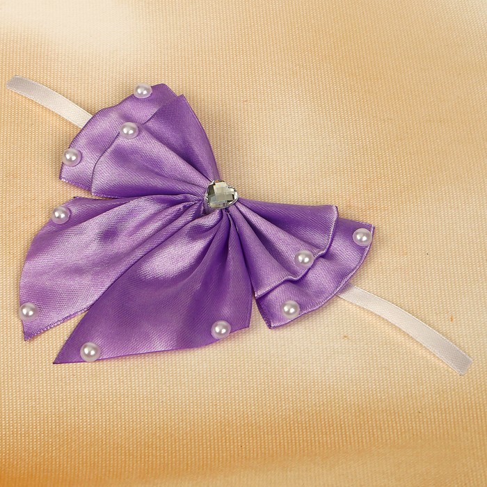 Бант свадебный для декора «Двойной с бусинами» D-9 см 2 шт,цвет сиреневый