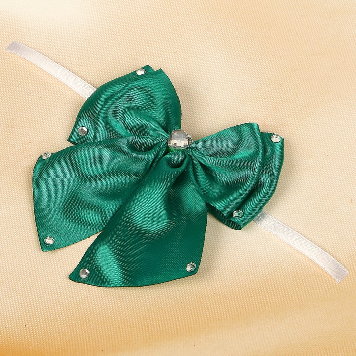 Бант свадебный для декора «Двойной с бусинами» D-9 см 2 шт,цвет изумрудный