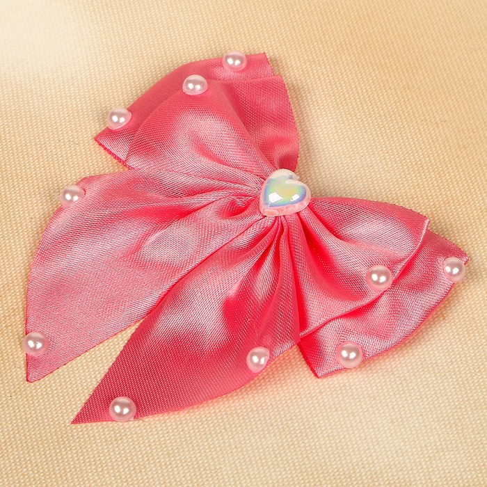 Бант свадебный для декора «Двойной с бусинами» D-9 см 2 шт,цвет розовый